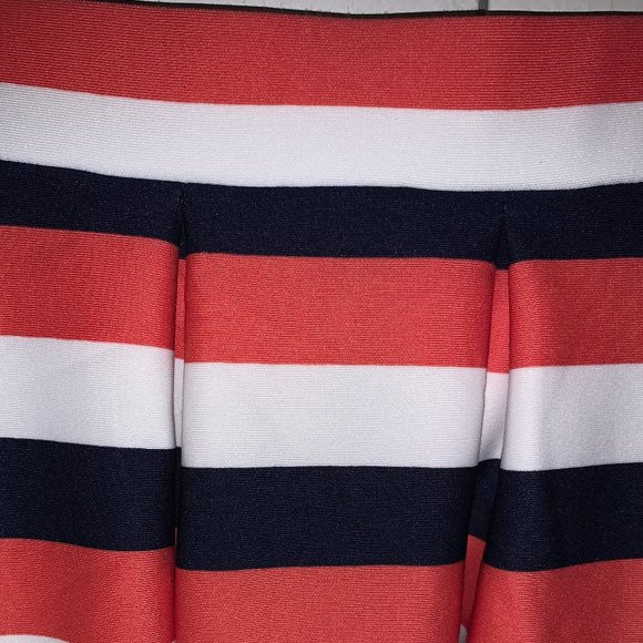 Navy, White, and Dusty Red Stripe Pleated Skirt - Picture 2 of 5